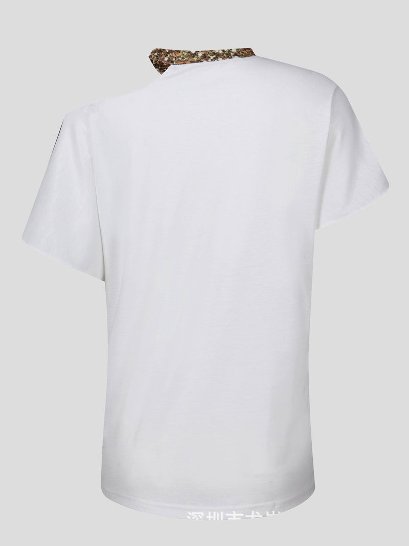 Off-shoulder Halterneck Short-sleeved T-shirt
