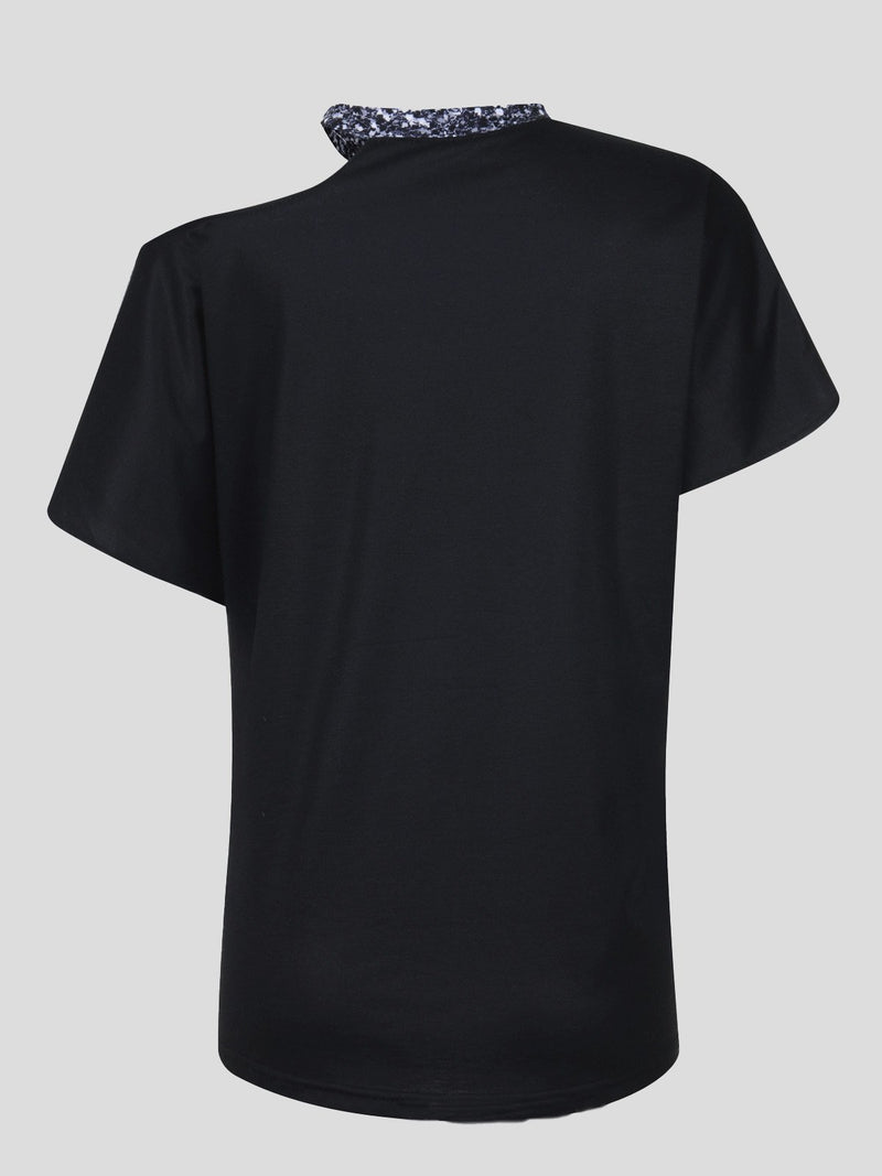Off-shoulder Halterneck Short-sleeved T-shirt