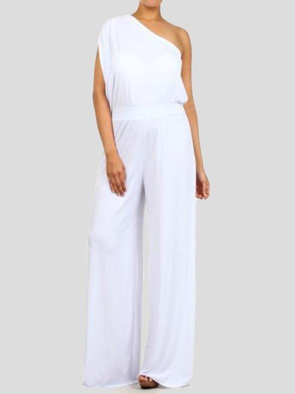 Off-shoulder Loose High-waist Jumpsuit