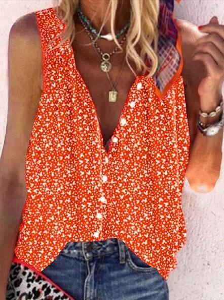 One-breasted Casual Loose Print Tank Top