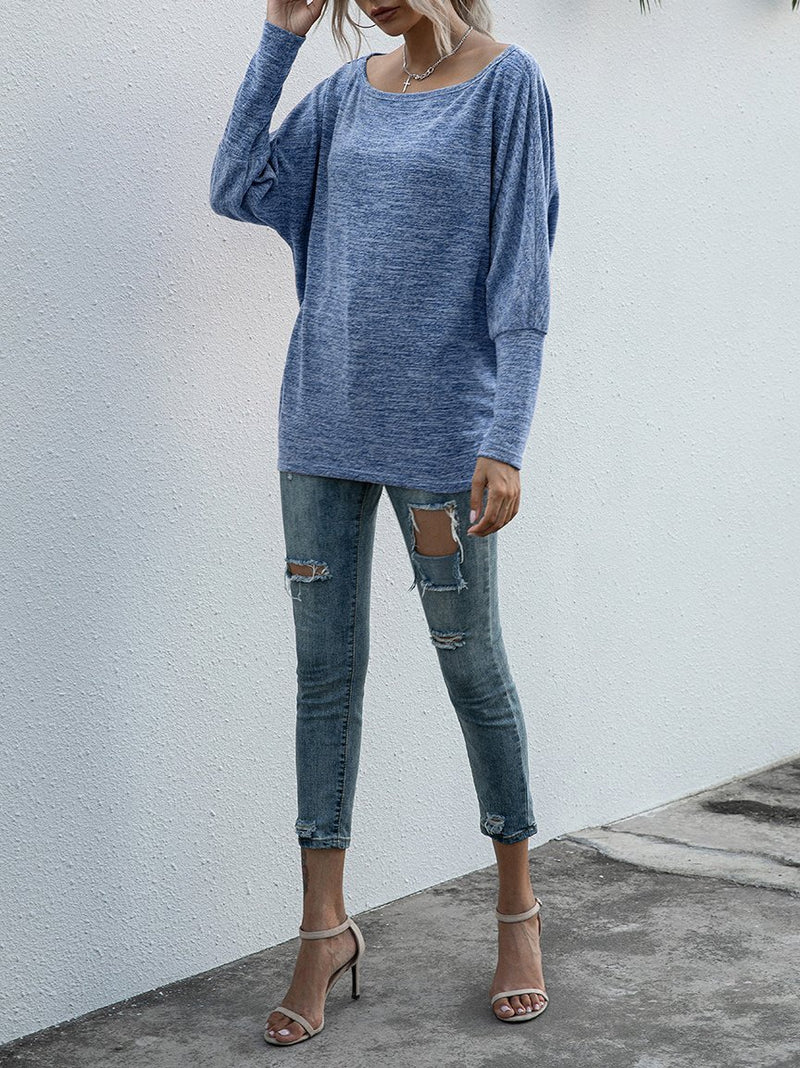 One-word Collar Long Sleeve Casual T-shirt