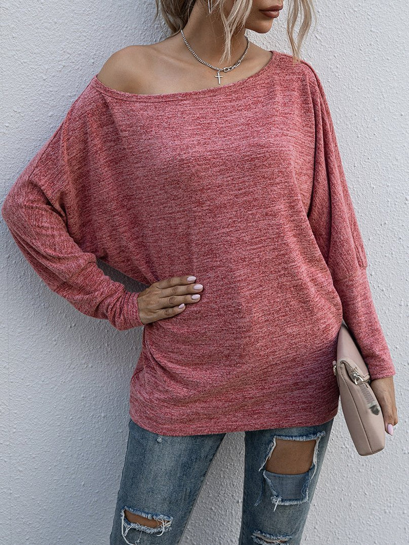 One-word Collar Long Sleeve Casual T-shirt