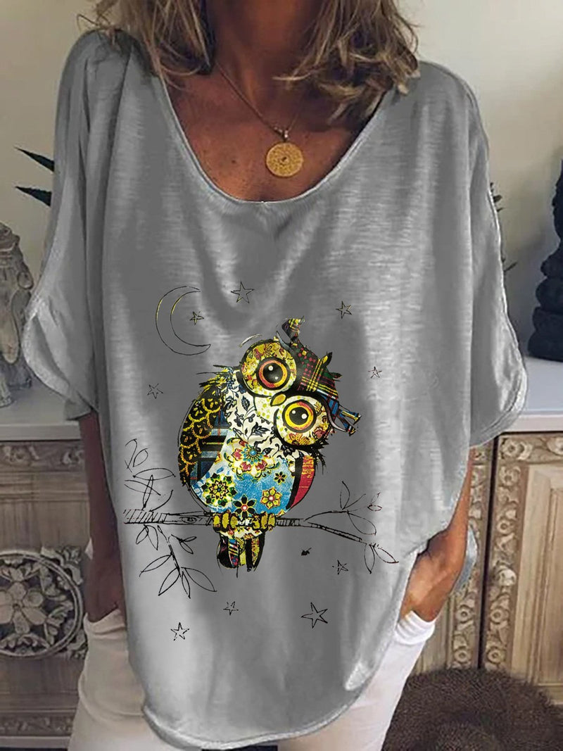 Owl Print Mid-sleeve T-shirt