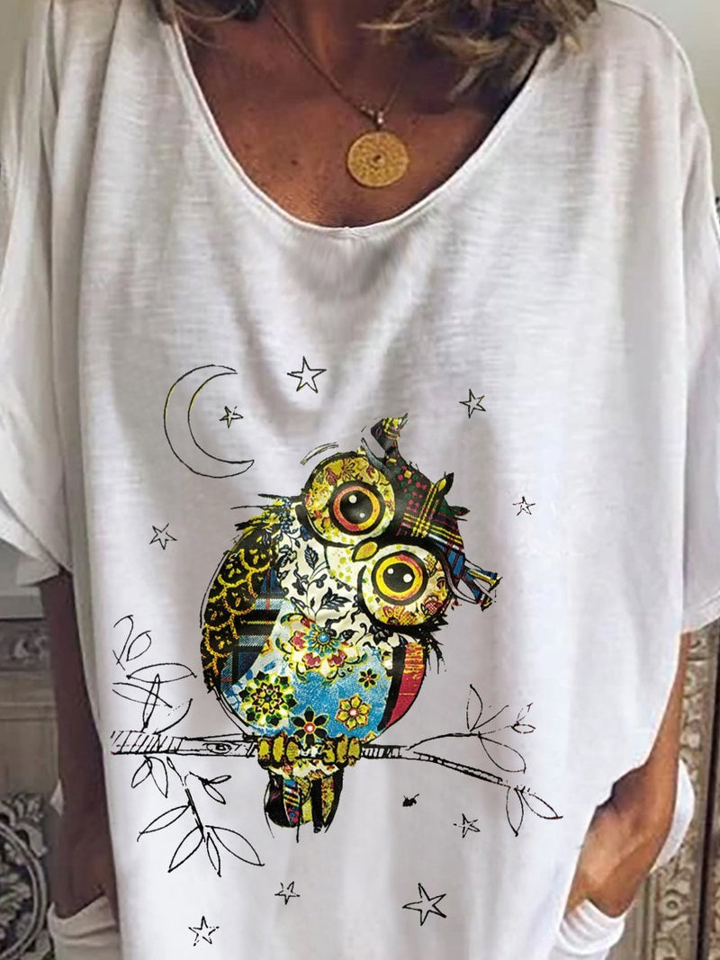Owl Print Mid-sleeve T-shirt