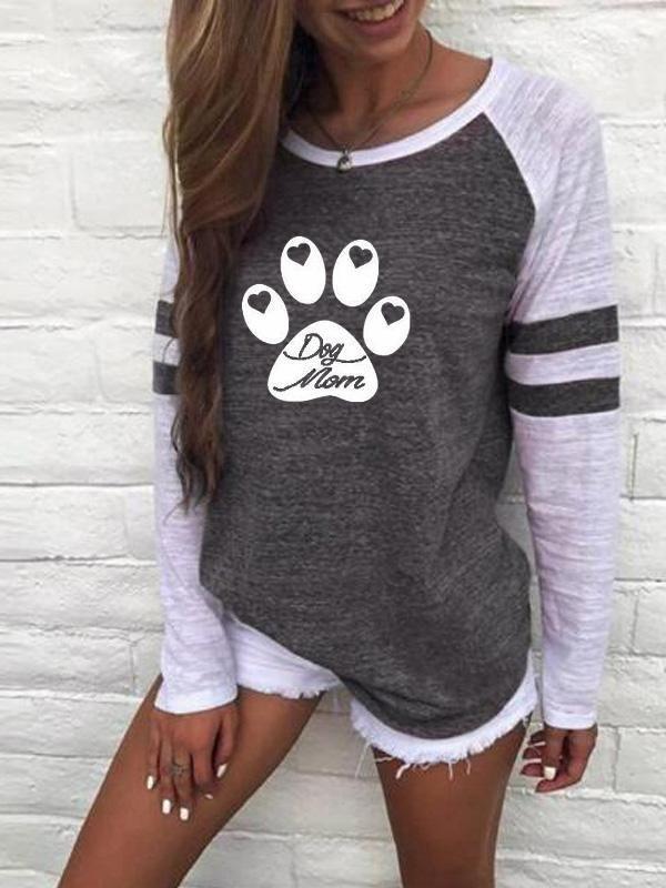 Patchwork Printed Round Neck Long Sleeve T-Shirt