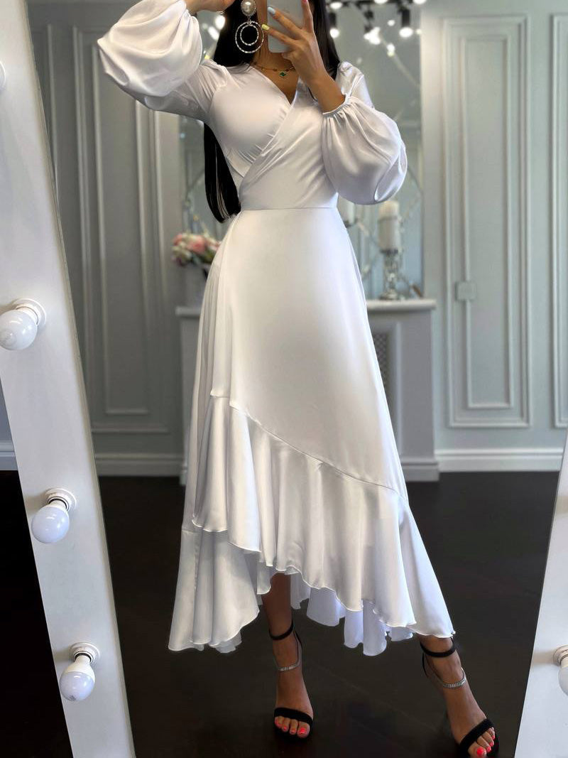 Women's Dresses Solid Long Sleeve Ruffle Slim Fit Dress