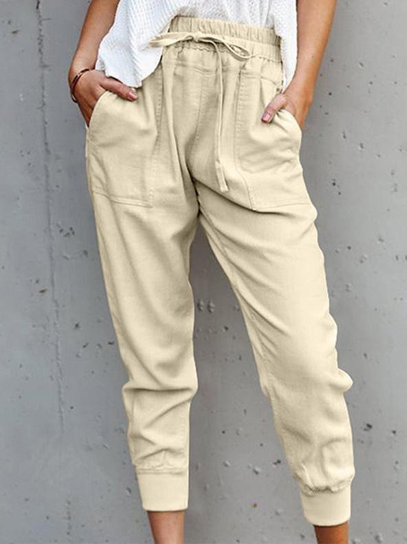 Plain Solid Lace-up Casual Pants