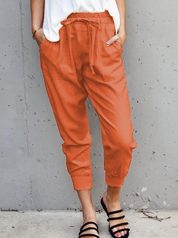 Plain Solid Lace-up Casual Pants