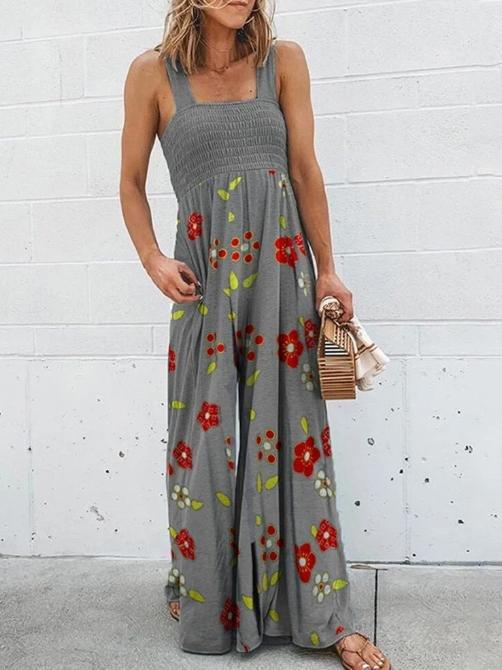 Printed Sleeveless Sling High Waist Loose Casual Ladies Jumpsuit