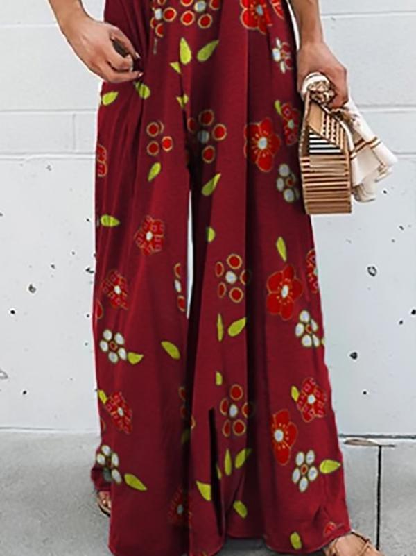 Printed Sleeveless Sling High Waist Loose Casual Ladies Jumpsuit