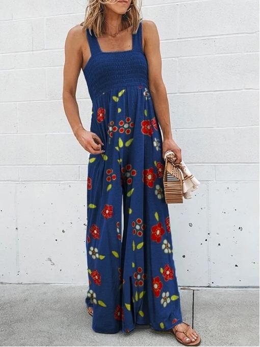 Printed Sleeveless Sling High Waist Loose Casual Ladies Jumpsuit