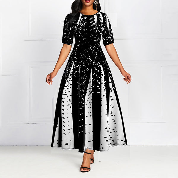 Short Sleeve Round Neck Elegant Digital Print Maxi Dress