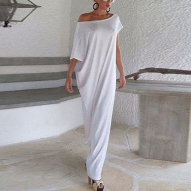 Casual Loose Off Shoulder Short Sleeve Maxi Dress