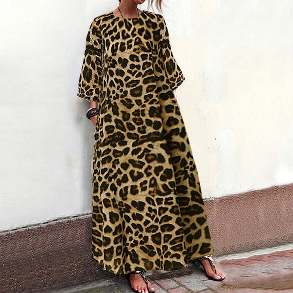 Casual Leopard Kaftan Maxi Long Dress