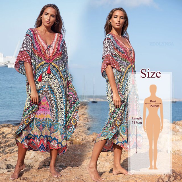 Deep V Neck Batwing Sleeve Loose Summer Beach Dress