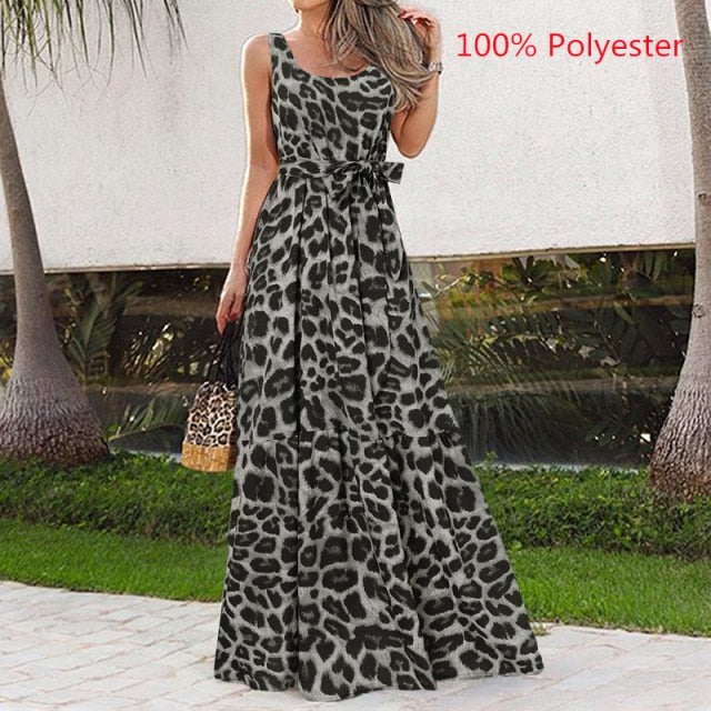 Vintage Summer Sundress Sexy Sleeveless Leopard Print Party Dress
