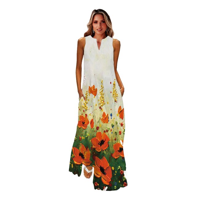 Casual Sleeveless Elegant Floral Maxi Dress