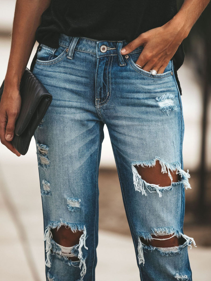 Ripped Straight Pocket Casual Jeans