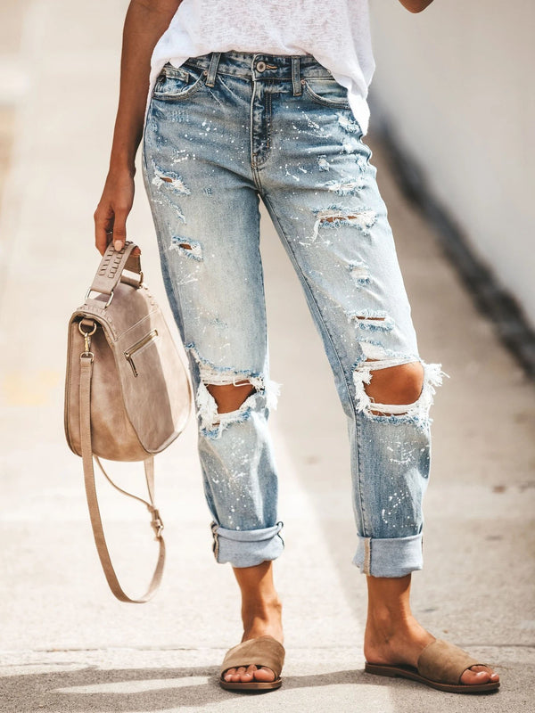 Ripped Washed Denim Trousers