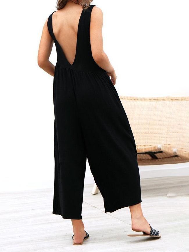 Round Neck Sleeveless Pocket Vest Jumpsuit