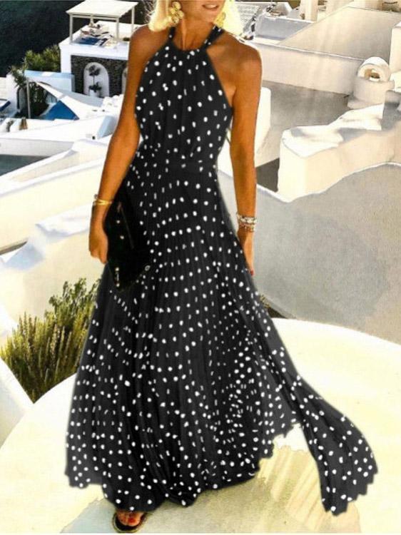 Round Neck Sleeveless Polka Dot Print Dress