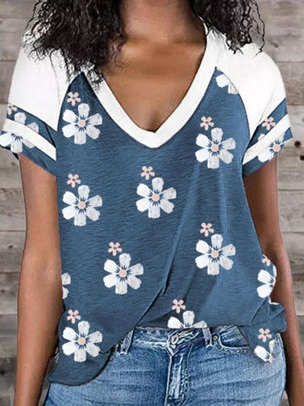 Sakura Print Raglan Sleeve Contrast T-shirt