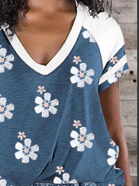 Sakura Print Raglan Sleeve Contrast T-shirt