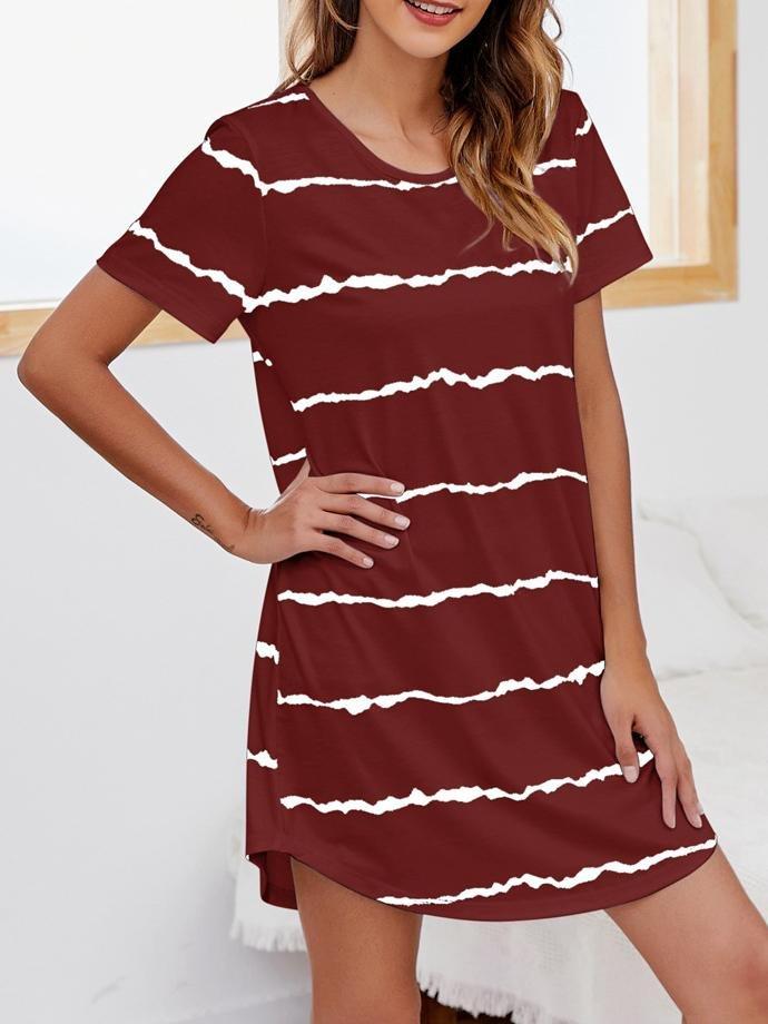 Short Sleeve Striped Loose T-shirt Round Neck MIni Dress