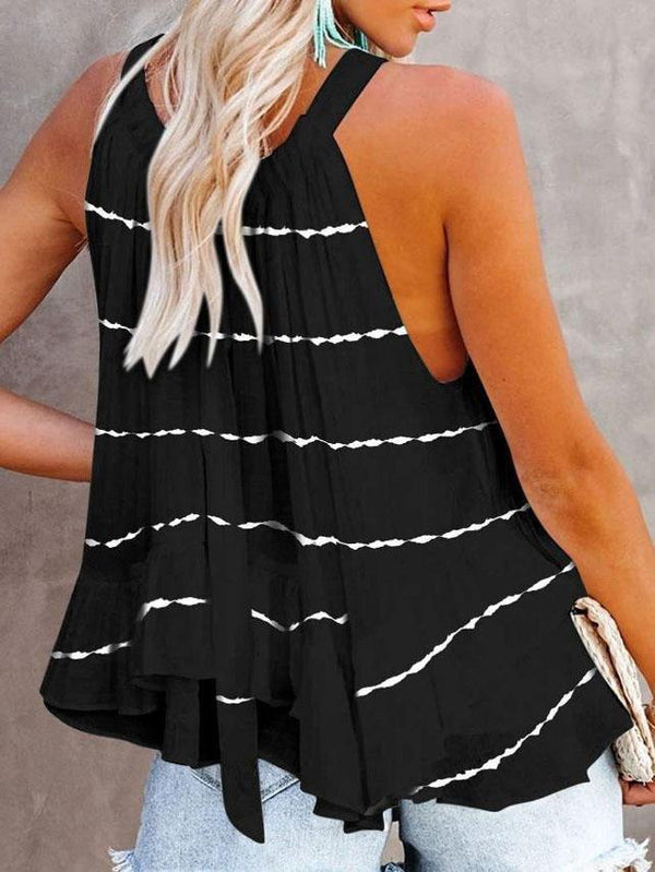 Sleeveless Striped Off-shoulder Pleated Top