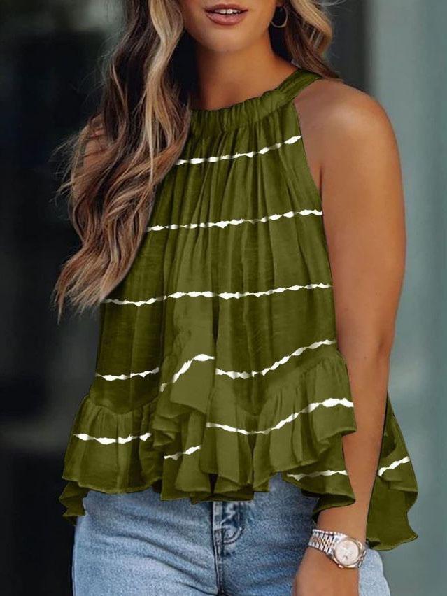 Sleeveless Striped Off-shoulder Pleated Top