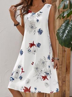 Sleeveless V-Neck Floral Print Casual Dress