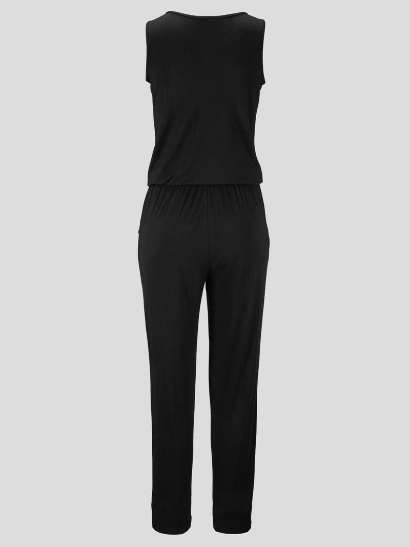 Sleeveless Zipper V-neck Solid Jumpsuit