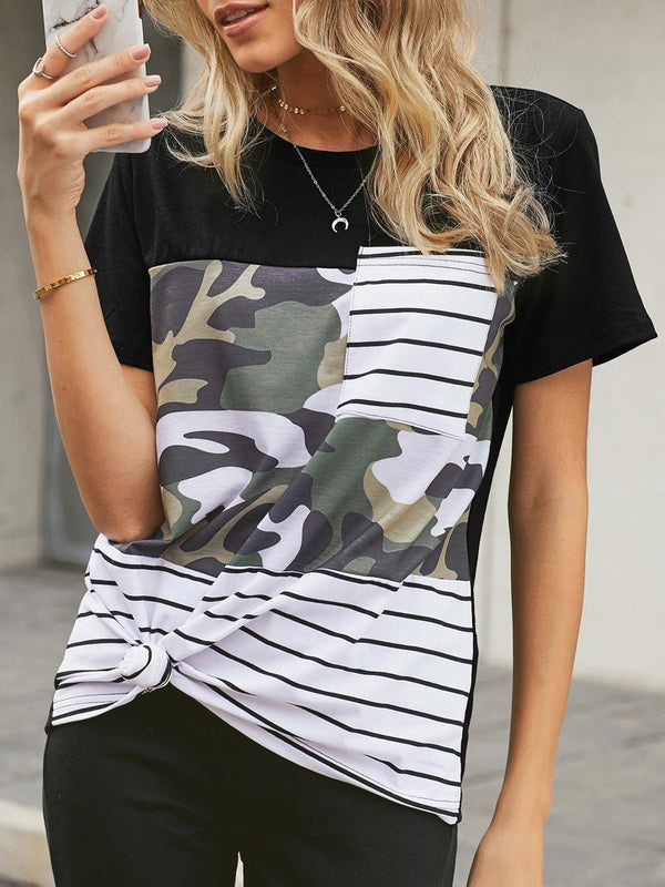 Slim-fit Striped Camouflage Short-sleeved T-shirt