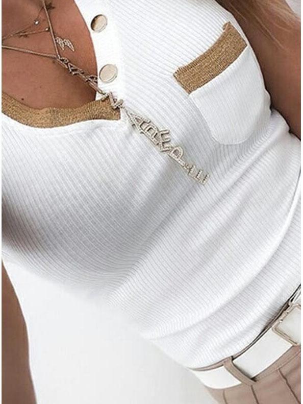 Slim Fit V-Neck Button Short-sleeved T-shirt