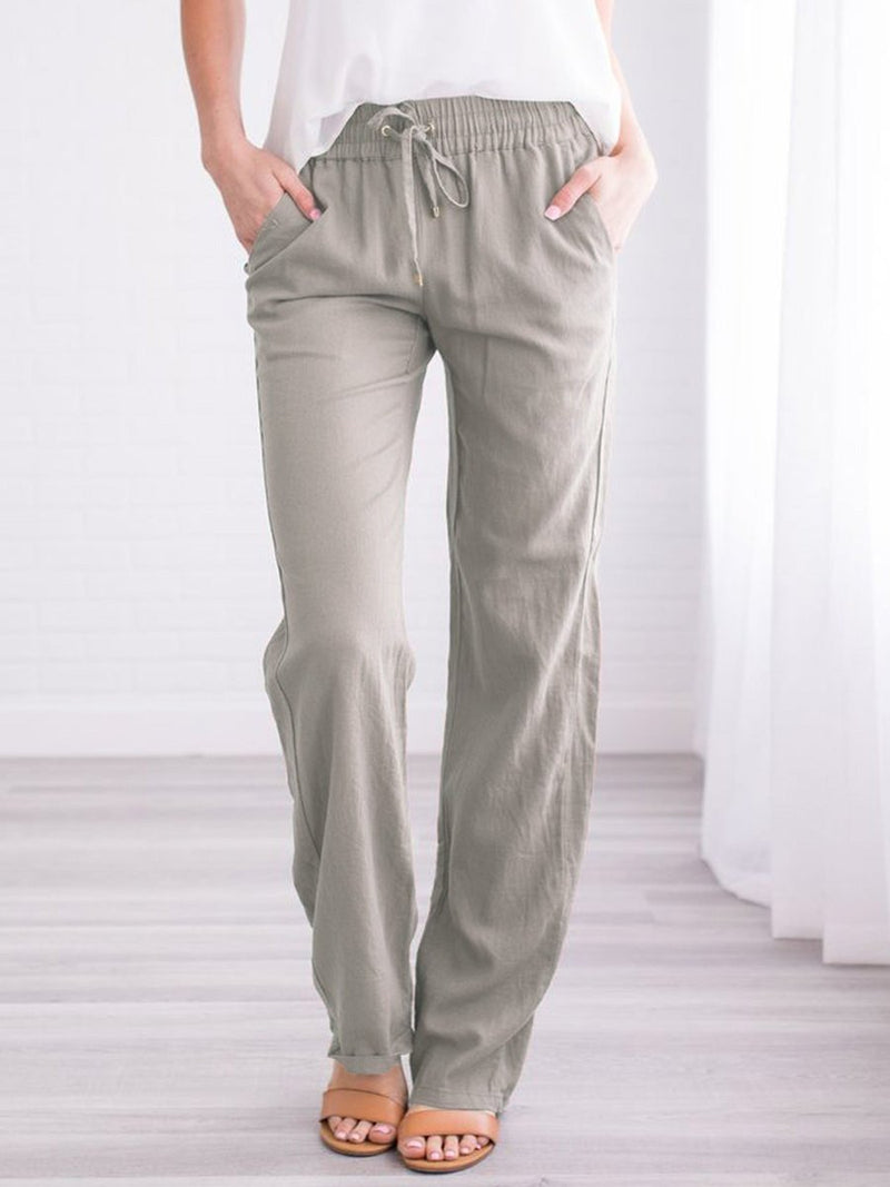 Solid Tie Casual Wide-leg Trousers