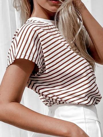 Striped Commuter Short Sleeve Loose T-Shirts