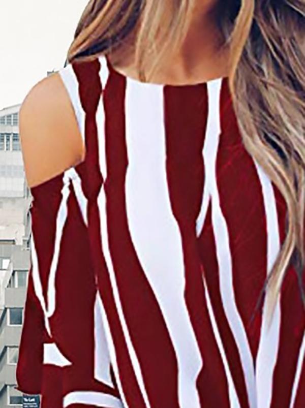Striped Three-quarter Sleeve Print Knotted Pullover Blouse