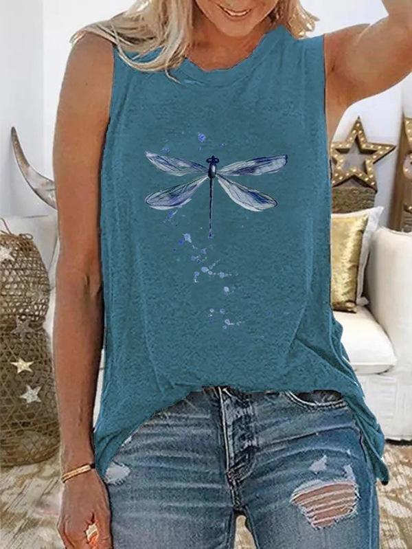 Summer Dragonfly Print Sleeveless Pullover Vest