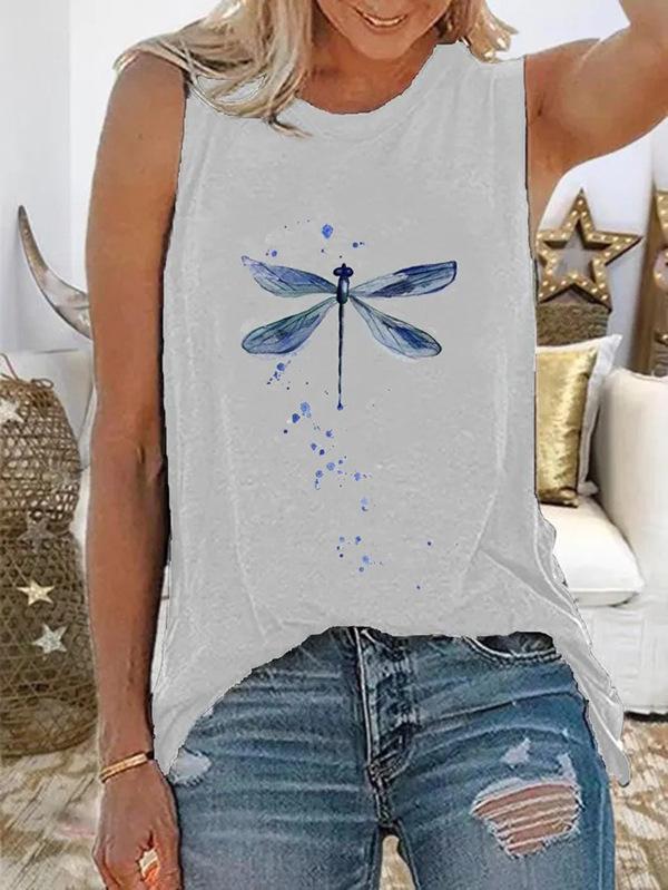 Summer Dragonfly Print Sleeveless Pullover Vest