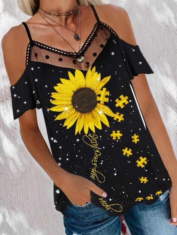 Sunflower Puzzle Print Strapless T-shirt