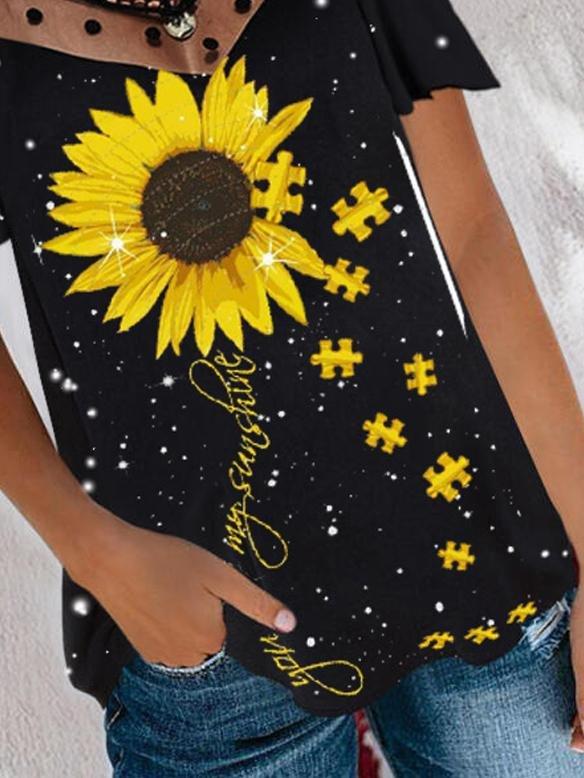 Sunflower Puzzle Print Strapless T-shirt