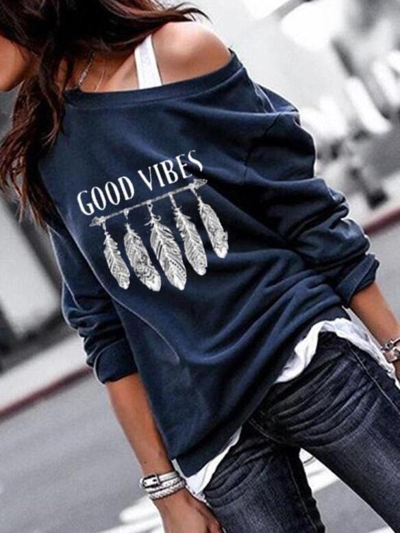 T-shirt Feather Hand-printed Sweater T-shirt