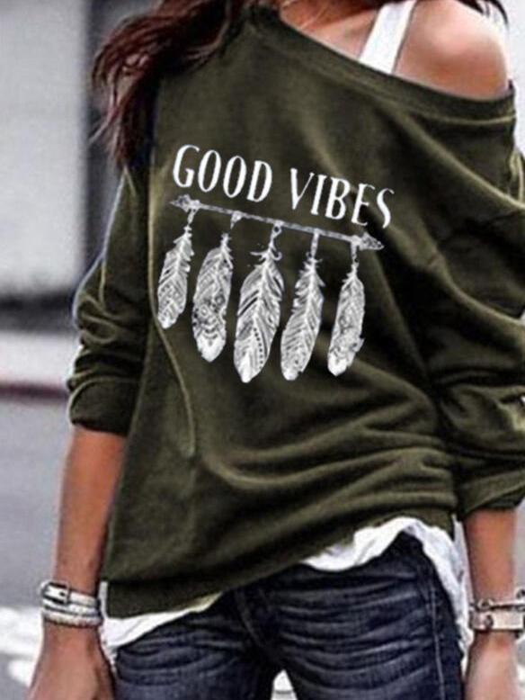 T-shirt Feather Hand-printed Sweater T-shirt