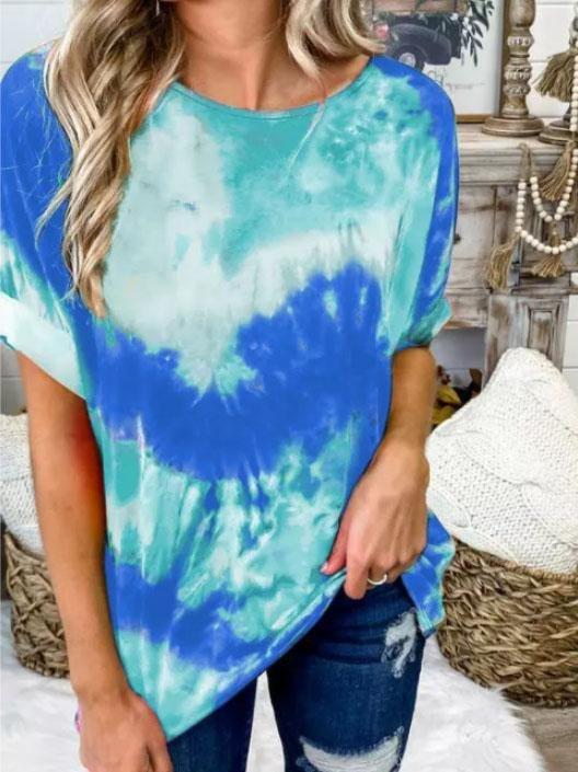 Tie-dye Twisted Loose Backless T-shirt