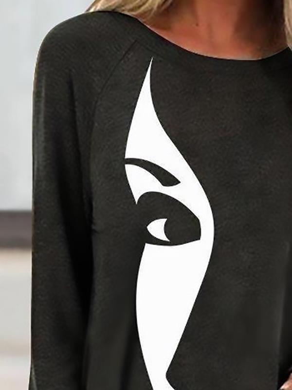 Turtleneck Round Neck Abstract Graphic Print Long-sleeved T-shirt