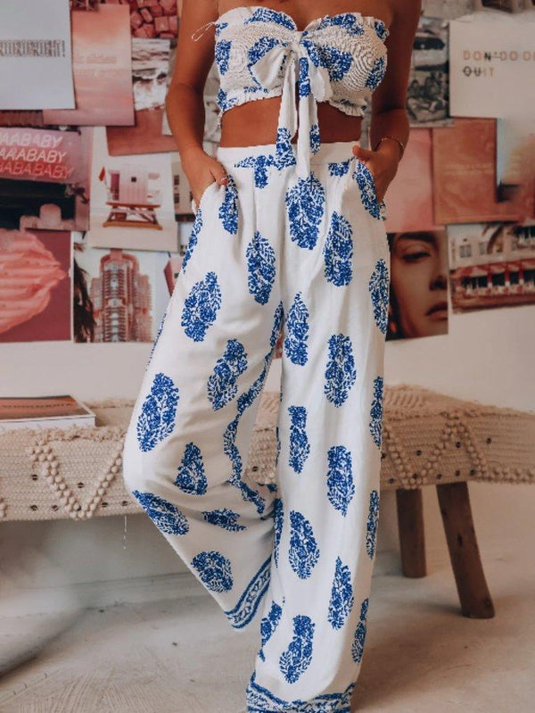 Two-Piece Printed Crop Top And Trousers