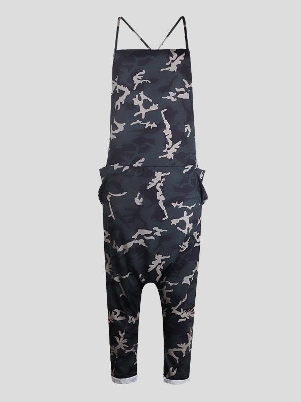 V-neck Camouflage Print Suspender Jumpsuit