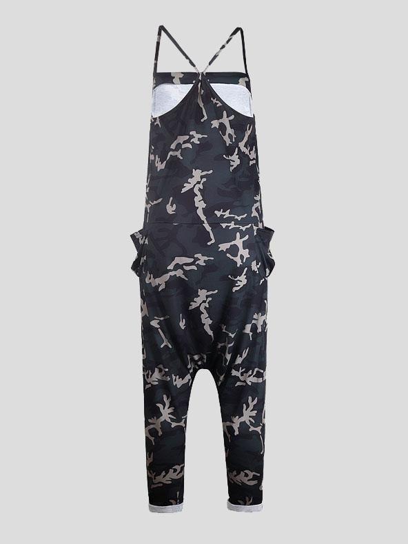 V-neck Camouflage Print Suspender Jumpsuit