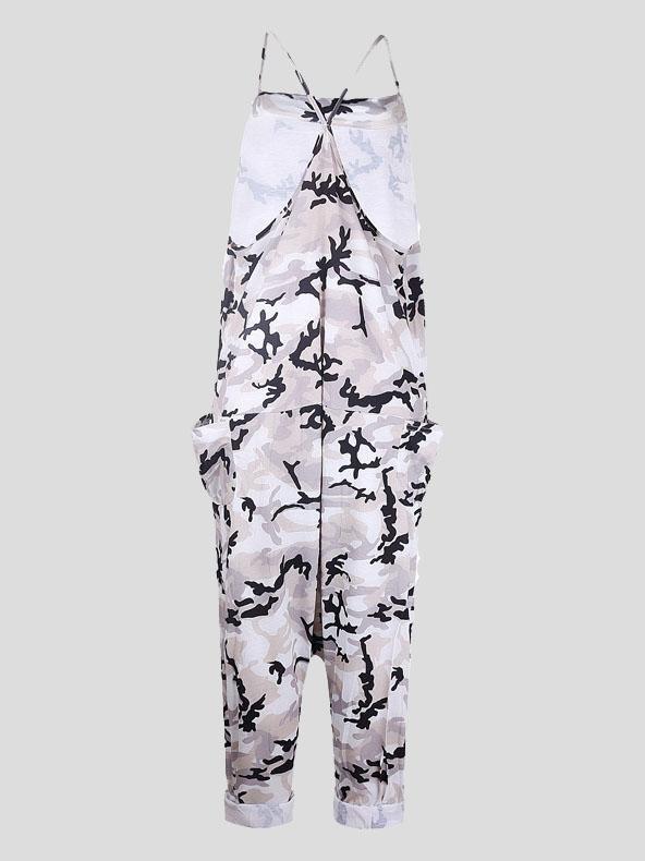 V-neck Camouflage Print Suspender Jumpsuit