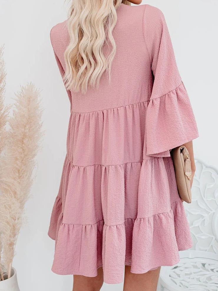 V-Neck Fringe Ruffled Mini Dress